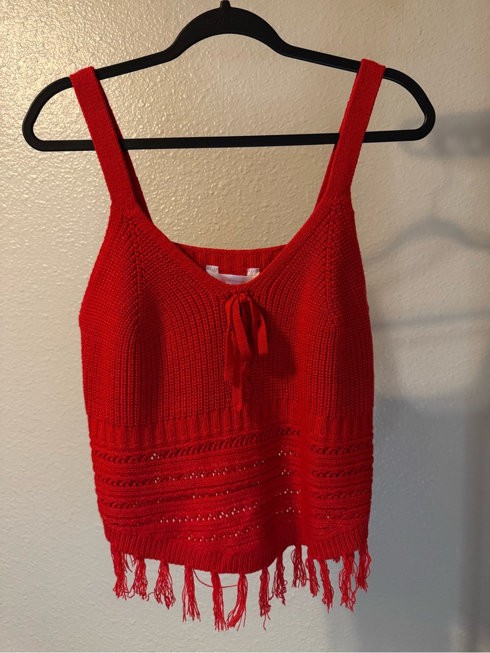 No Boundaries Red Knit Fringe Crop Tank Top